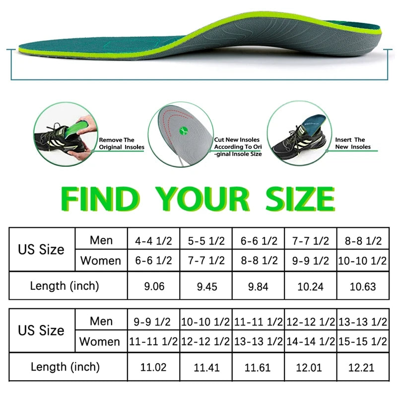 Severe Flat Foot Orthotic Insole Plantar Fasciitis Relieve Heel Pain Arch Support Shoes Insert For Women Men Sneakers Boots Sole